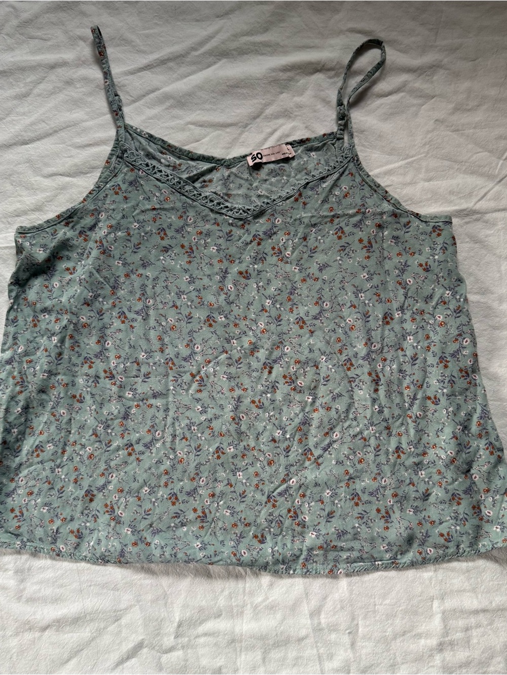 SO Mint Green Floral Lace-Trim Camisole